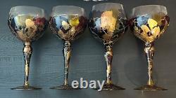 Vintage Royal Danube Hand Painted Crystal Wine Glasses (Romania) Set of 4