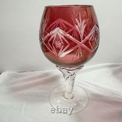 Vintage SET 6 BOHEMIAN CZECH CUT TO CLEAR CRYSTAL Wine GLASSES Goblets Ruby RED