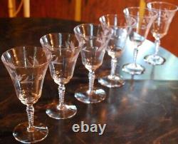 Vintage Set 6 REGAL Cut Crystal Wine Glasses GLASTONBURY LOTUS Twist Stem 7