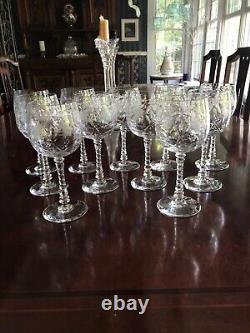 Vintage Set Of 11 Libbey Rock Sharpe Villars Etched Crystal Wine Glasses 7-1/2