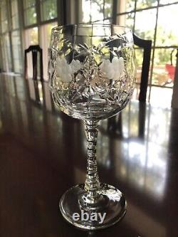 Vintage Set Of 11 Libbey Rock Sharpe Villars Etched Crystal Wine Glasses 7-1/2