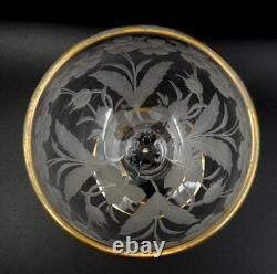 Vintage Set Of 4 Etched Floral Pattern Long Stem Gold Trim Hock Wine Goblets