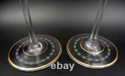 Vintage Set Of 4 Etched Floral Pattern Long Stem Gold Trim Hock Wine Goblets