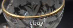 Vintage Set Of 4 Etched Floral Pattern Long Stem Gold Trim Hock Wine Goblets