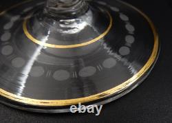 Vintage Set Of 4 Etched Floral Pattern Long Stem Gold Trim Hock Wine Goblets