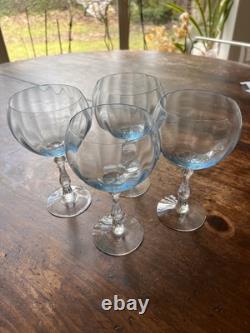 Vintage Set Of 4 Fostoria Wilma Blue Clear Crystal Magnum Balloon Wine Glasses