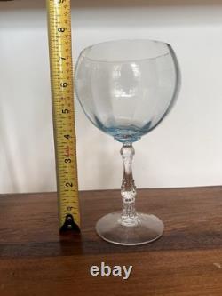 Vintage Set Of 4 Fostoria Wilma Blue Clear Crystal Magnum Balloon Wine Glasses