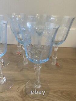 Vintage Set Of 8 Fostoria Crystal NAVARRE Blue Wine Glasses Drinking Goblets