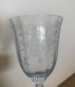 Vintage Set Of 8 Fostoria Crystal NAVARRE Blue Wine Glasses Drinking Goblets