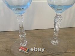 Vintage Set Of 8 Fostoria Crystal NAVARRE Blue Wine Glasses Drinking Goblets