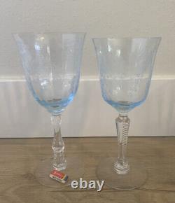 Vintage Set Of 8 Fostoria Crystal NAVARRE Blue Wine Glasses Drinking Goblets