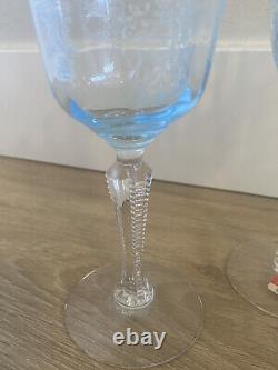 Vintage Set Of 8 Fostoria Crystal NAVARRE Blue Wine Glasses Drinking Goblets