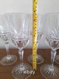 Vintage Set Of 8 Tall Crystal 9 Wine Glasses Cut Fan Banded withFaceted Stem