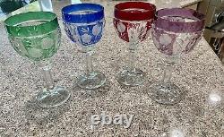 Vintage Set of 12 Multi-Color Cut-Crystal / Flowers Wine Glasses