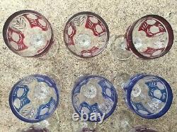 Vintage Set of 12 Multi-Color Cut-Crystal / Flowers Wine Glasses