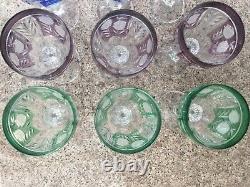 Vintage Set of 12 Multi-Color Cut-Crystal / Flowers Wine Glasses