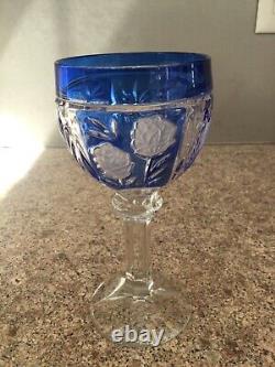 Vintage Set of 12 Multi-Color Cut-Crystal / Flowers Wine Glasses