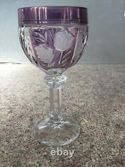 Vintage Set of 12 Multi-Color Cut-Crystal / Flowers Wine Glasses