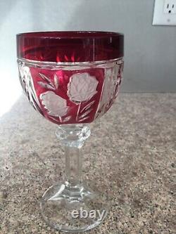 Vintage Set of 12 Multi-Color Cut-Crystal / Flowers Wine Glasses