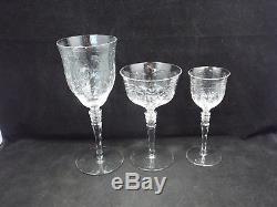 Vintage Set of 20 Etched Floral & Leaf Crystal Glasses, Wine, Champagne, Cordial