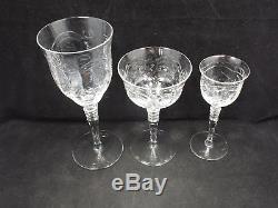 Vintage Set of 20 Etched Floral & Leaf Crystal Glasses, Wine, Champagne, Cordial