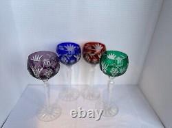 Vintage Set of 4- Cut-Crystal Multi-Color Wine Glasses