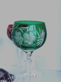 Vintage Set of 4- Cut-Crystal Multi-Color Wine Glasses