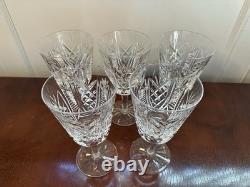 Vintage Set of 5 Vtg WATERFORD CRYSTAL Clare 6-7/8 Water Goblets/Wine Glasses