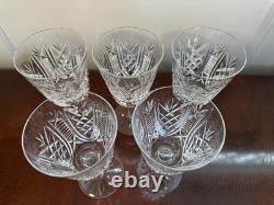 Vintage Set of 5 Vtg WATERFORD CRYSTAL Clare 6-7/8 Water Goblets/Wine Glasses