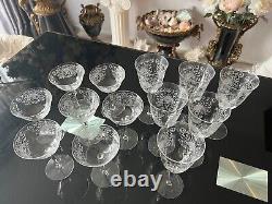 Vintage Set of 6 Fostoria Wine and 7 Martini Crystal Etch Glasses