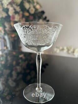 Vintage Set of 6 Fostoria Wine and 7 Martini Crystal Etch Glasses