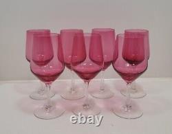 Vintage Set of 7 Water/Wine Goblet Glass Gorham Crystal Francine Pink 7 1/4