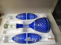 Vintage Sorelle Cobalt Cut to Clear Wine Decanter with 4 Glasses