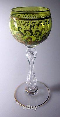Vintage St Louis Crystal France Green Gold Gilded Wines Excellent
