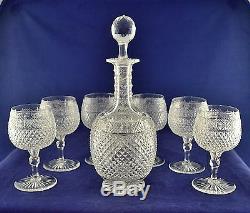 Vintage Stourbridge Crystal Round Decanter & Set of 6 Wine Glasses Stunning