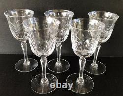 Vintage Tiffin Glass Chardonnay Wine Glasses 6 1/8 Cut Crystal Set Of 5