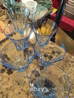 Vintage Tiffin Light Blue Crystal Wine Stemware. Six Glasses
