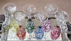Vintage VAL ST LAMBERT SET of 6 Cut to Clear Crystal Wine Goblets, EXCELLENT
