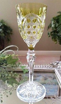 Vintage VAL ST LAMBERT SET of 6 Cut to Clear Crystal Wine Goblets, EXCELLENT