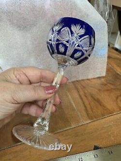 Vintage Val St Lambert Cobalt Blue Cut to Clear Crystal Wine Glass