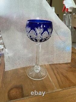 Vintage Val St Lambert Cobalt Blue Cut to Clear Crystal Wine Glass