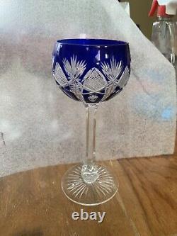 Vintage Val St Lambert Cobalt Blue Cut to Clear Crystal Wine Glass