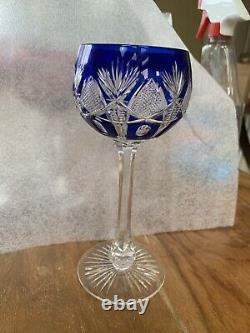 Vintage Val St Lambert Cobalt Blue Cut to Clear Crystal Wine Glass