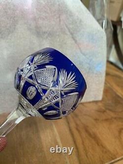 Vintage Val St Lambert Cobalt Blue Cut to Clear Crystal Wine Glass