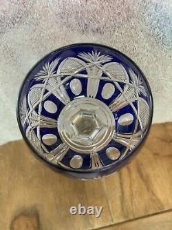 Vintage Val St Lambert Cobalt Blue Cut to Clear Crystal Wine Glass