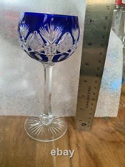 Vintage Val St Lambert Cobalt Blue Cut to Clear Crystal Wine Glass