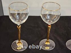 Vintage Versailles Bohemia Crystal Gold Stem Gold Rim Wine Glasses Set of 12