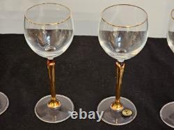 Vintage Versailles Bohemia Crystal Gold Stem Gold Rim Wine Glasses Set of 12