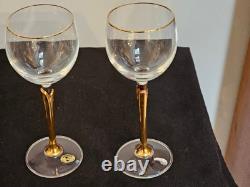 Vintage Versailles Bohemia Crystal Gold Stem Gold Rim Wine Glasses Set of 12