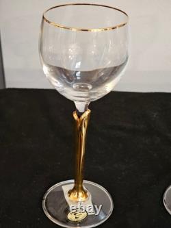 Vintage Versailles Bohemia Crystal Gold Stem Gold Rim Wine Glasses Set of 12